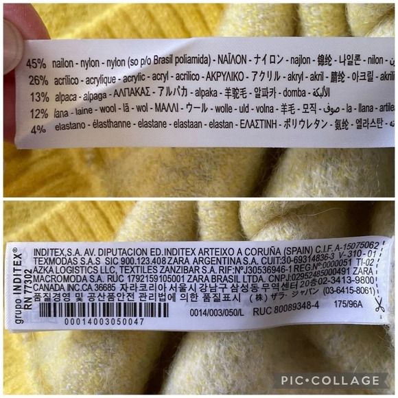 Zara Alpaca Wool Blend Boxy Button Front V Neck Cardigan Sweater Yellow Checked - Picture 10 of 12